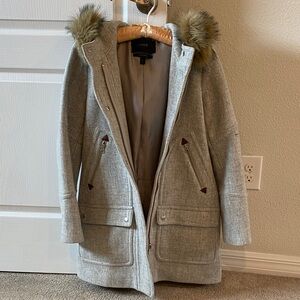 J. Crew gray Italian wool faux fur hooded coat jacket 8